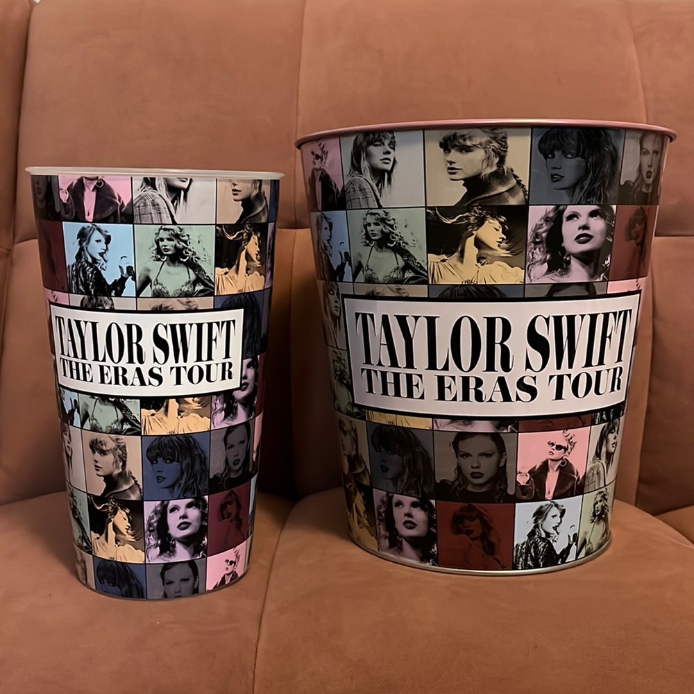 Taylor Swift Collectible Eras Tour Film AMC Pink Popcorn Tin Bucket & Large Cup